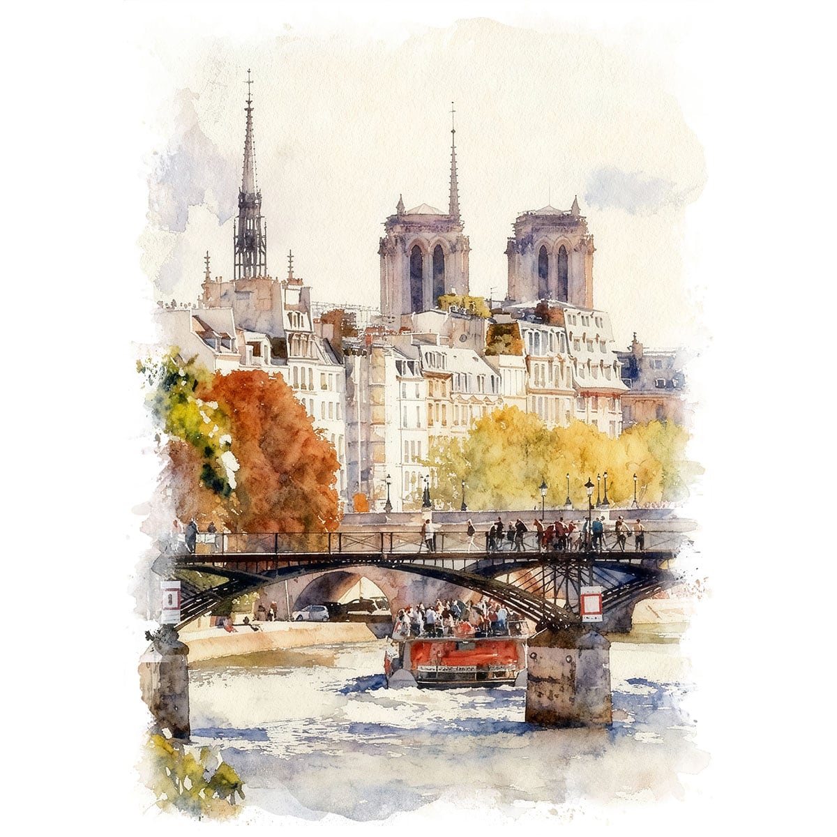 絵画 風景画(街並み) フランス パリ シテ島 インテリアアート額付き