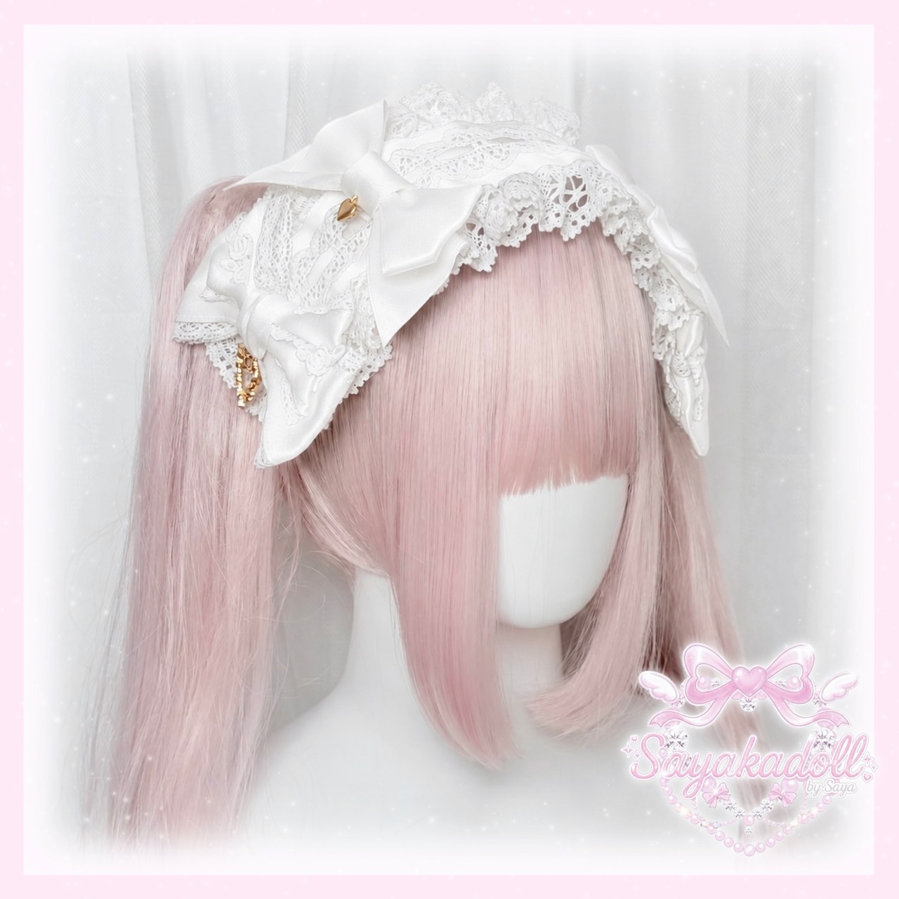 ♡【全11色】 クラシカルフリルレース ダブルリボンヘッドドレス cream ♡