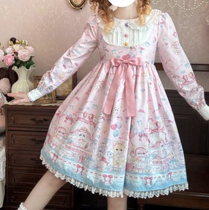 ゆめかわ♡全２カラー　ミモレ丈ロリィタワンピース　wanpi10★