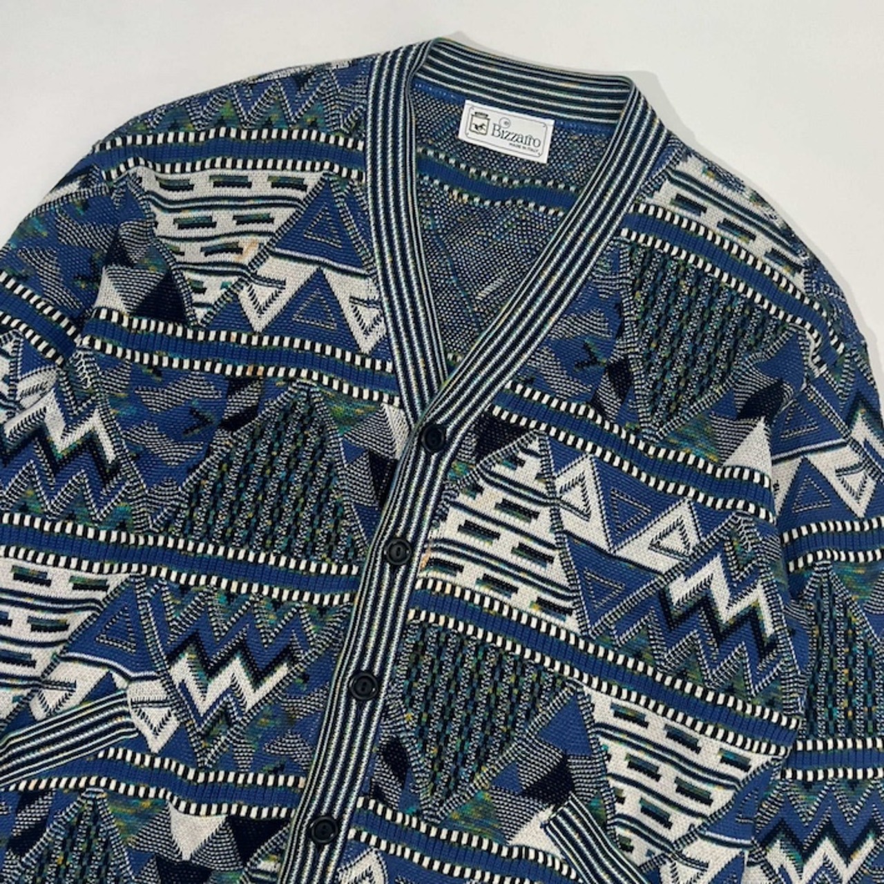 イタリア製 Bizzarro ビザロ 総柄 コットン 長袖 ニット カーディガン M/メンズ