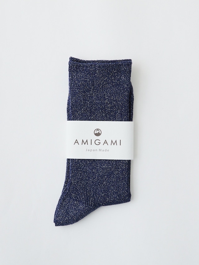 さらりと蒸れない和紙ラメソックス/ブルー×シルバーラメ