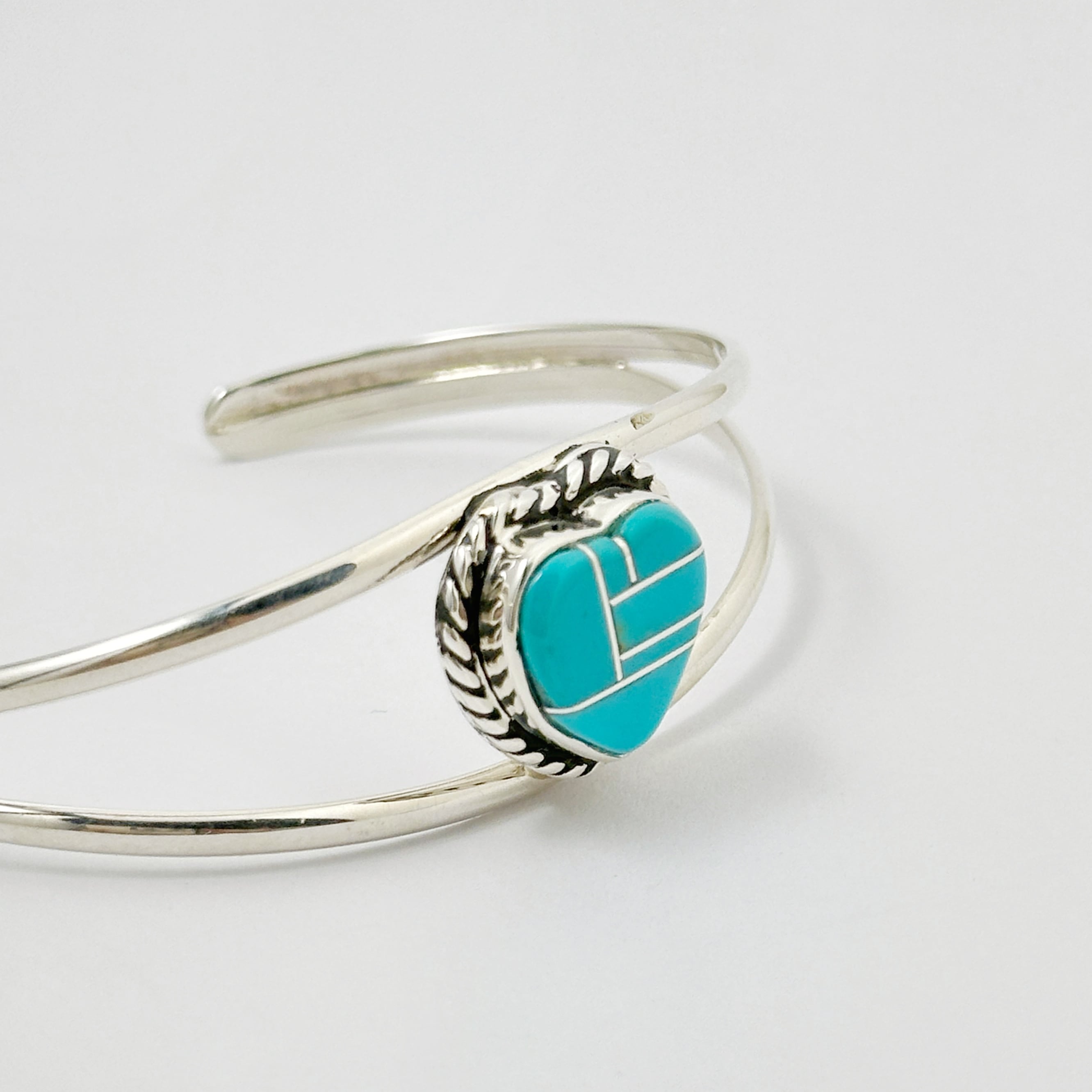 Indian Jewelry 》一点物 ハート シルバーインレイ ターコイズ