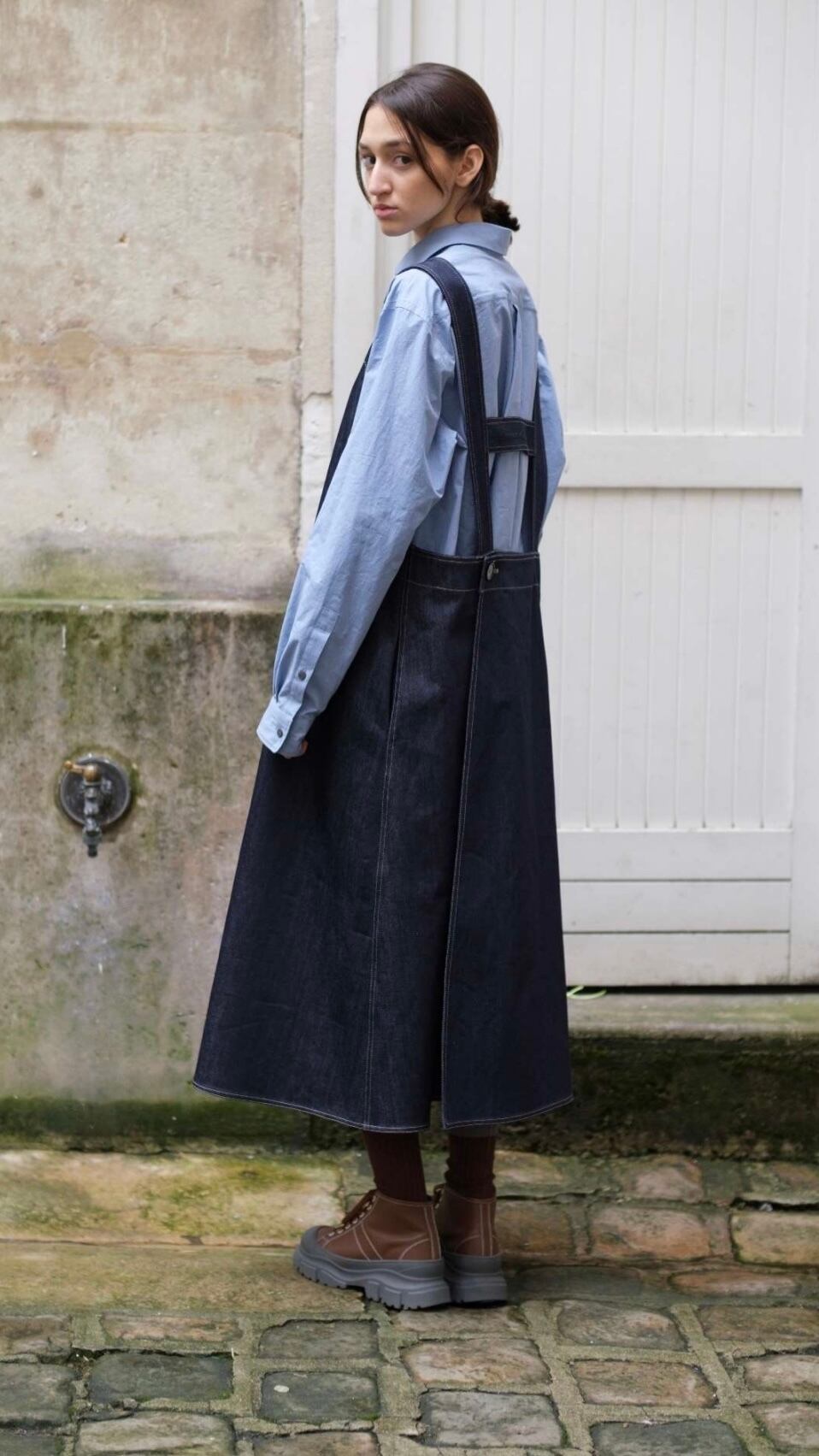 LEMAIRE -Straight Collar Twisted Dress(DRY SILK)- :DARK ESPRESSO