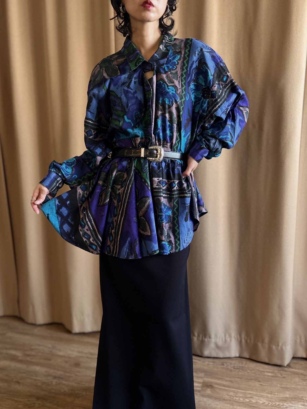 art pattern detachable cape collar shirt-5216-9