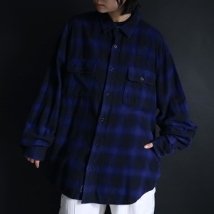 over silhouette bi-color ombre check design flannel shirt