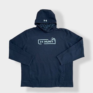 【UNDER ARMOUR】2XL ビッグシルエット パーカー HUNT ロゴ プリント スウェット フーディー hoodie プルオーバー アンダーアーマー フードロゴ us古着