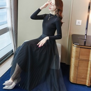 ワンピース レディース 送料無料 ニット プチハイネック リブニット レイヤード風 ロングワンピース チュール フリル オールインワン風 ロングドレス フォーマルドレス パーティドレス ミモレ ロング丈 袖あり 長袖 Vネック カシュクール ドッキング レース 刺繍 チュール ハイウエスト 透け感 シースルー エレガント 大人可愛い きれいめ ゴージャス 華やか 上品 花柄 フラワー ブライダル 披露宴 オケージョン 美脚 脚長 高見え 格上げ 春夏 お呼ばれ お出かけ パーティー 二次会 フォーマル