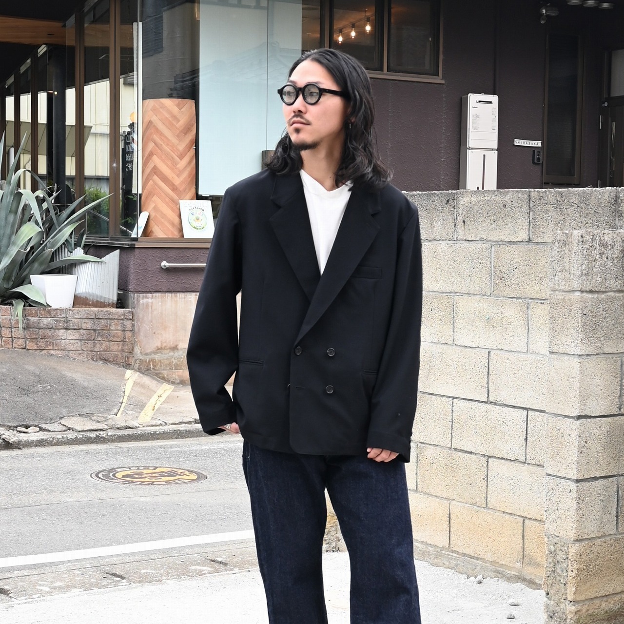 ジャカードツイード生地を使用したハンティングオーバーコート