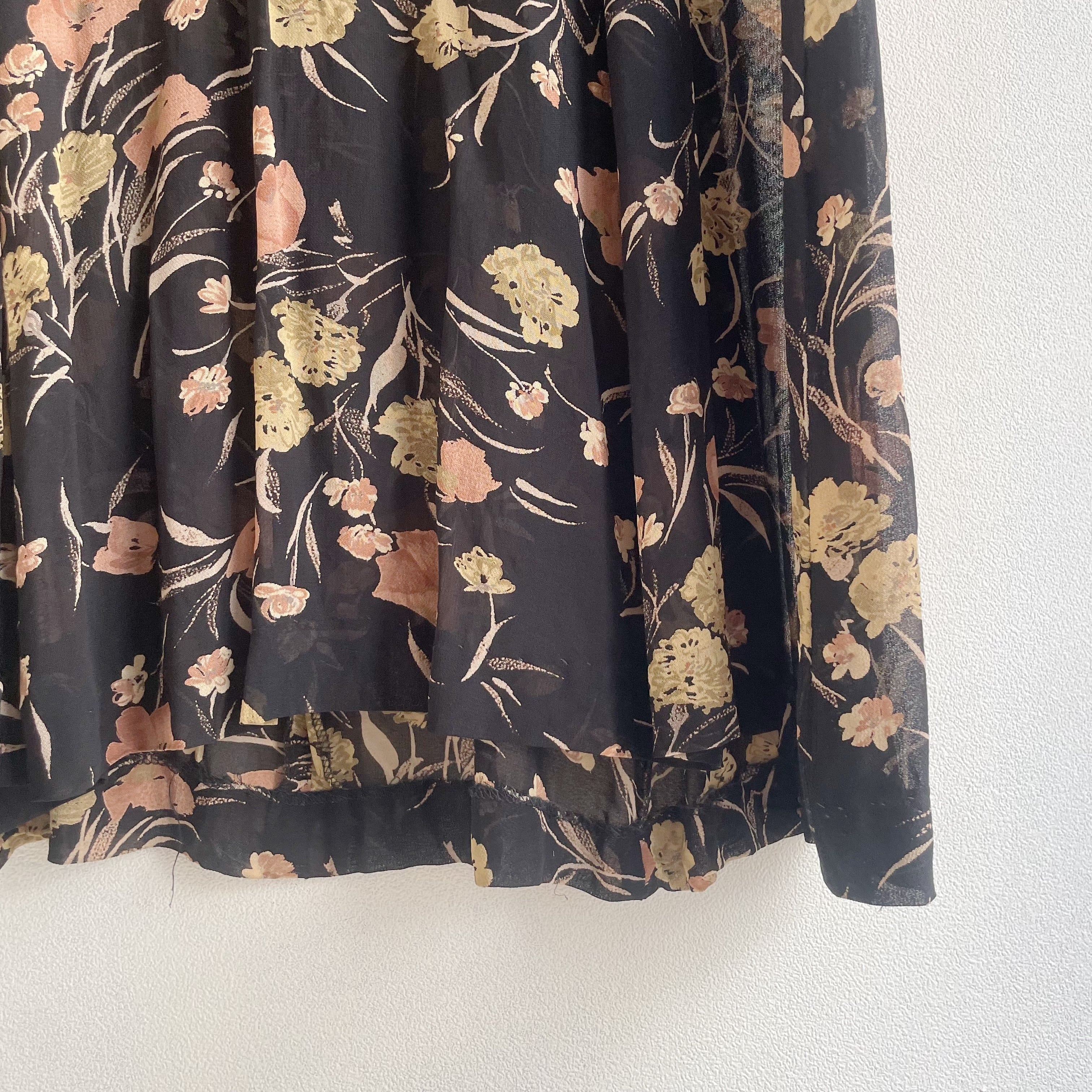 ブラック花柄シアーワンピース | Boutique888