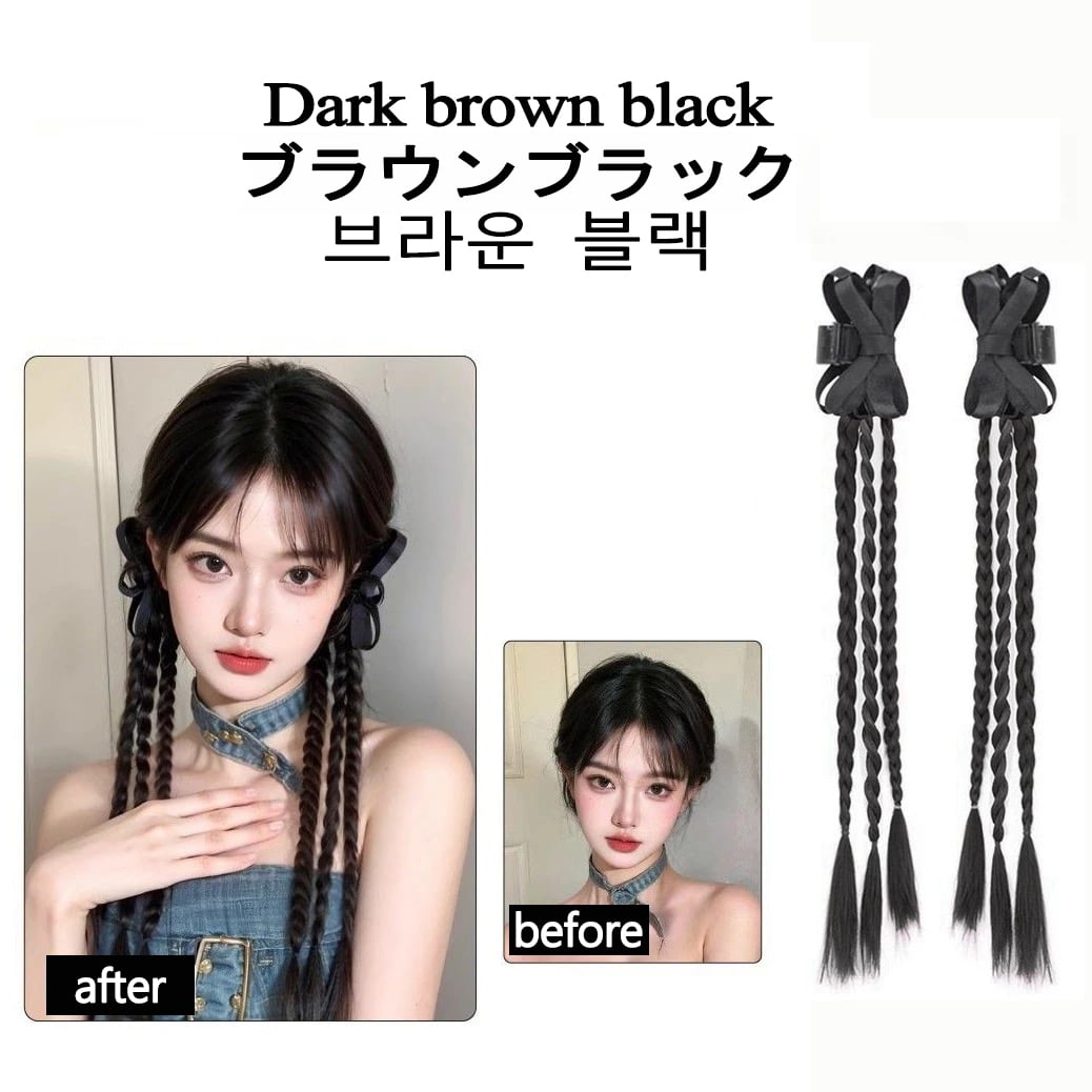 A153. リボン付き 編み込み風ヘアクリップ（ツインブレイド