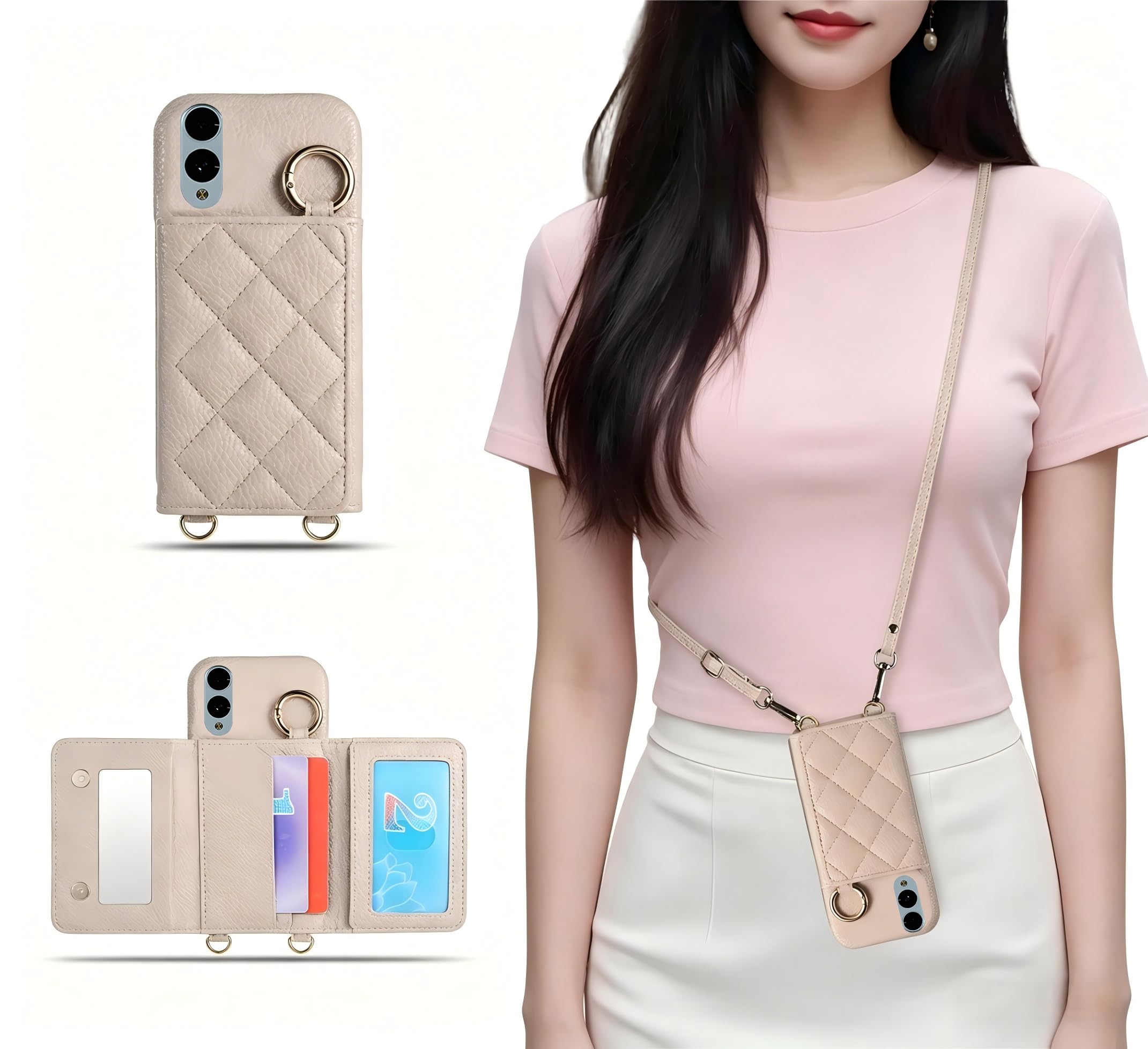 for Arrows We2ケース ショルダー かわいい 肩紐 斜めがけ ストラップ付き スマホケース 長さ調整可能 衝撃吸収 傷防止 耐衝撃 レディース 女子用 (カーキ)