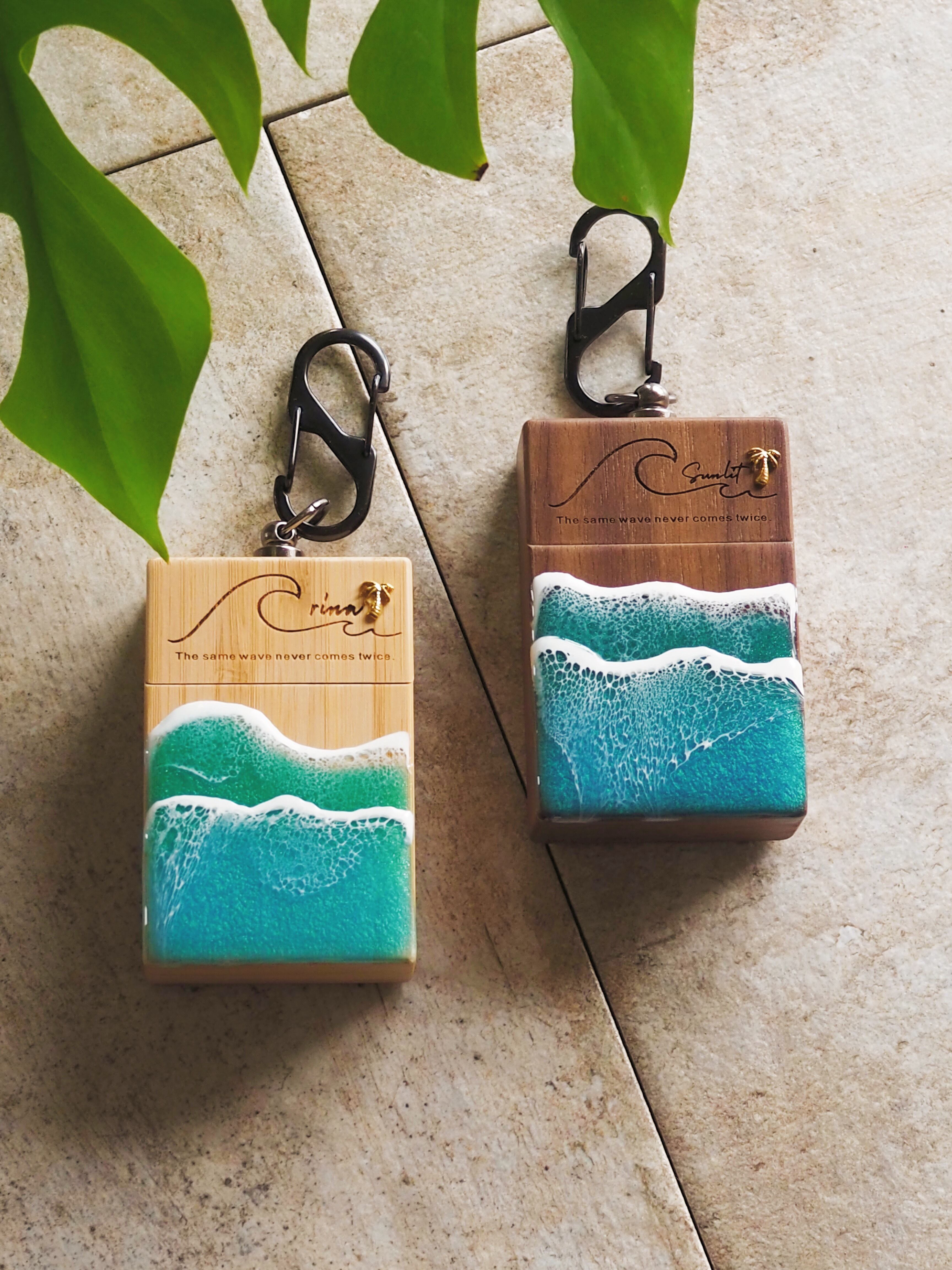 Wood portable ash tray(wood×wave resin) | ALOHA GLASS