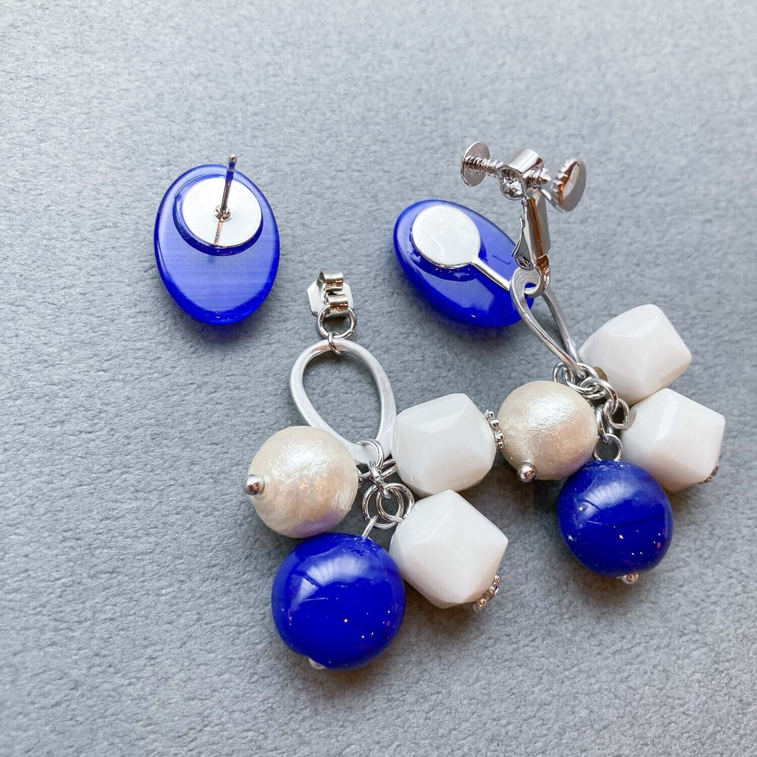 青カボションのじゃらじゃら〈ピアス/イヤリング〉 | Dua-アクセサリー