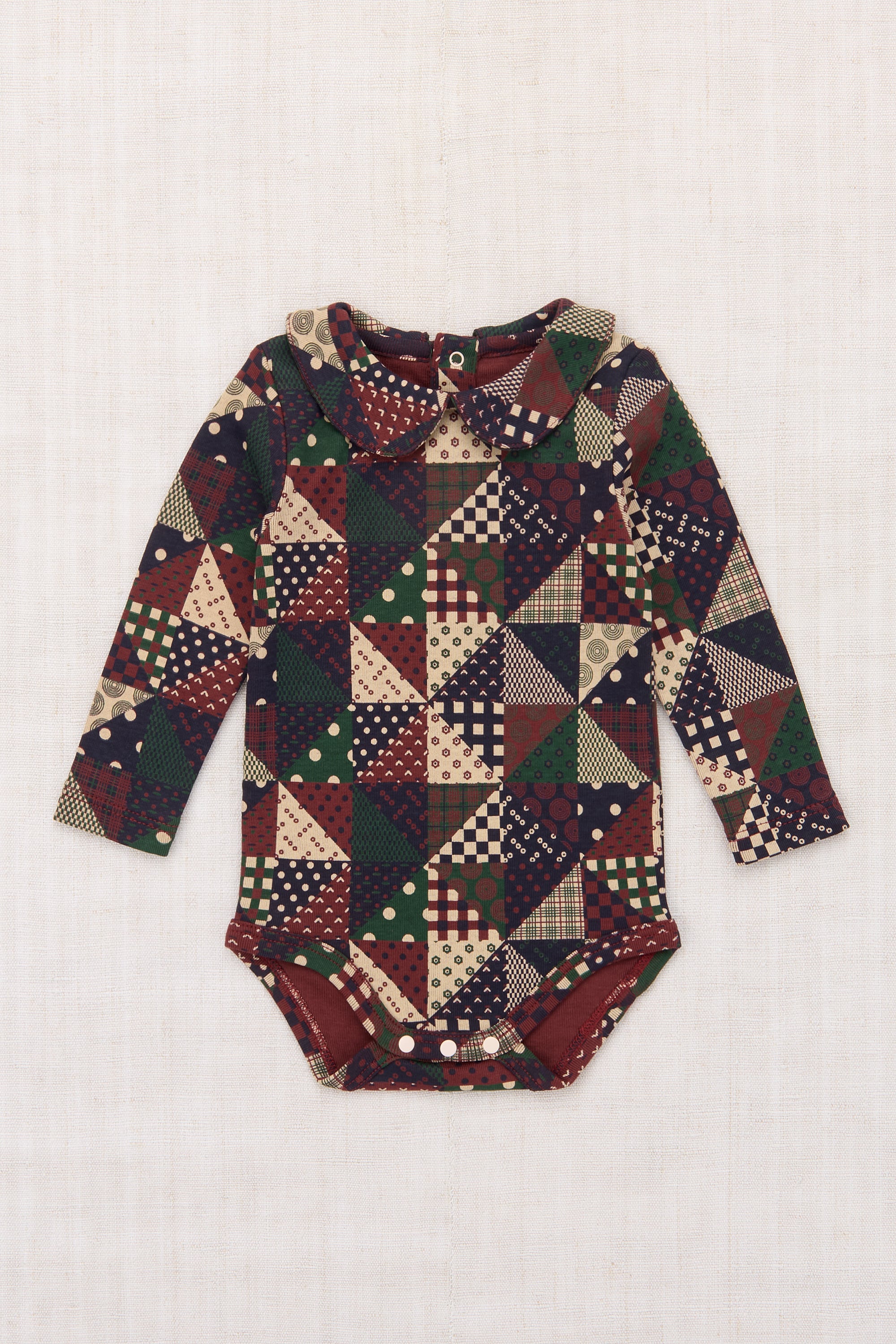 〈 Misha&Puff 25AW Winter 〉 Baby Petit Collar Onesie / Madder Root Patchwork