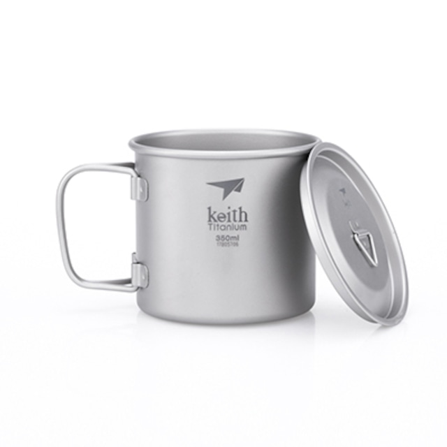 Keith チタンシングルウォールマグカップ　350ml （蓋付き）Single-Wall Titanium Mug with Folding Handle and Lid Ti3240 