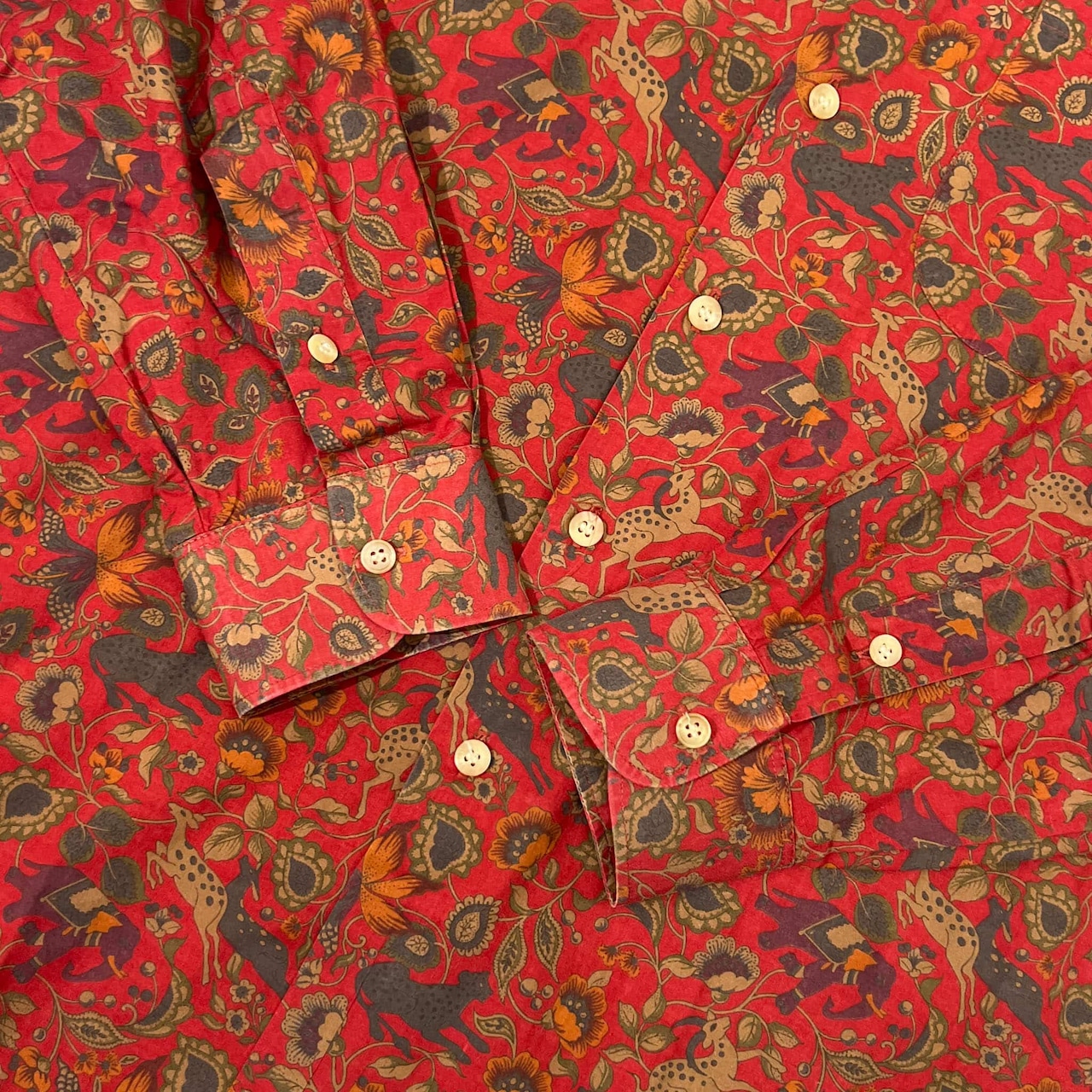 イングランド製 THE Viyella EMPIRE COLLECTION ヴィエラ エンパイア コレクション 花柄 総柄 長袖シャツ 柄シャツ M/レッド メンズ