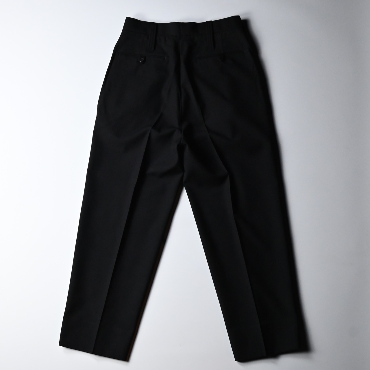 INTERIM / MILITARY WOOL SERGE 1-TUCK FRENCH ARMY WIDE TAPERED TROUSER