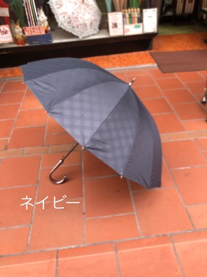 雨傘【耐風16本骨】 紺 チェック 紳士 雨傘 ワンタッチ 丈夫 プレゼント ギフト