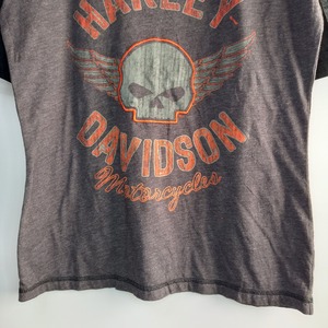 ハーレーダビットソン　Vネック　ラグランTシャツ　刺繍　ビッグロゴ　M