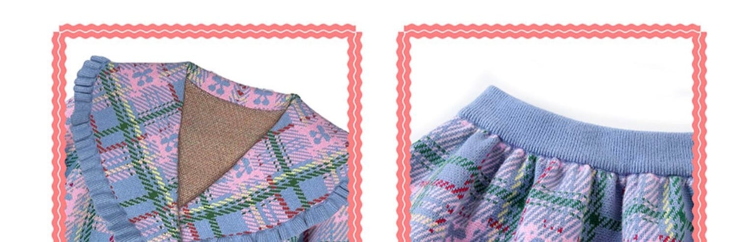 チェック セットアップ ニット 水色 ピンク スカート ボトムス