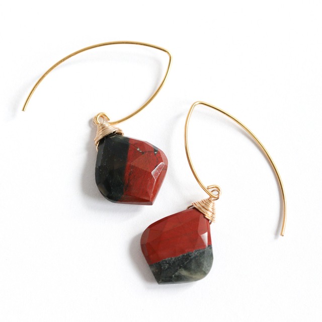 日本の伝統色を纏う | ジャスパーの和モダンなロングフックピアス | 14kgf