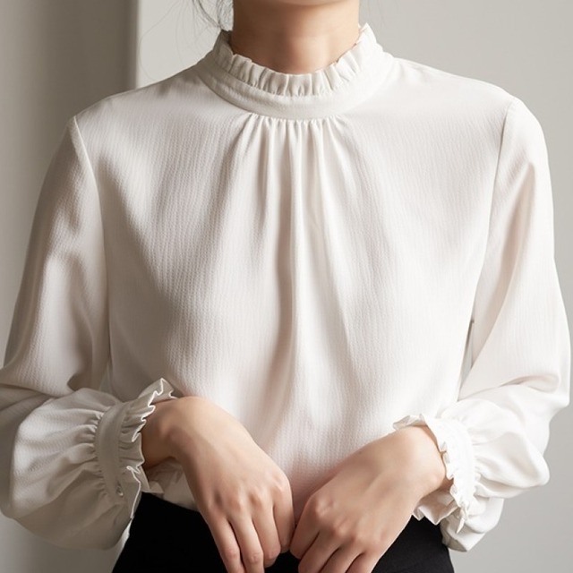 Stand frill collar lady blouse A210796