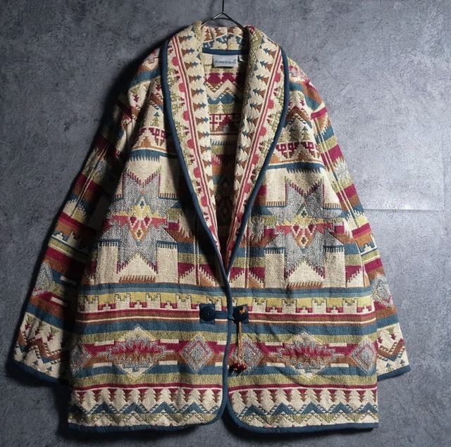 90s “FASHION BUG” Multicolor Native Pattern Design Gobelins Jacket