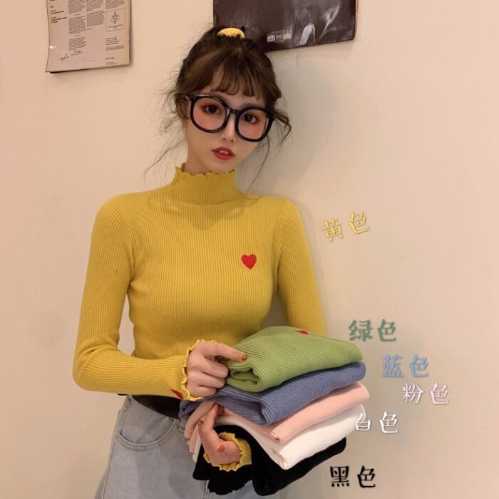 レディースホワイトセーター2020新秋ニットボトミングシャツ秋冬黒スリム学生ハーフハイカラー婦人服 1号婦人58109507014