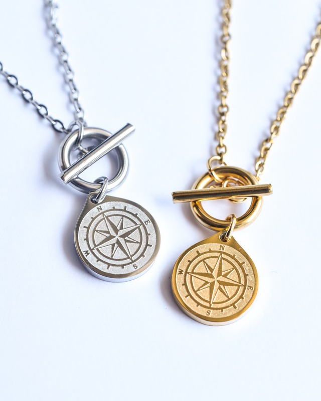 compass coin necklace stainless steel N33
