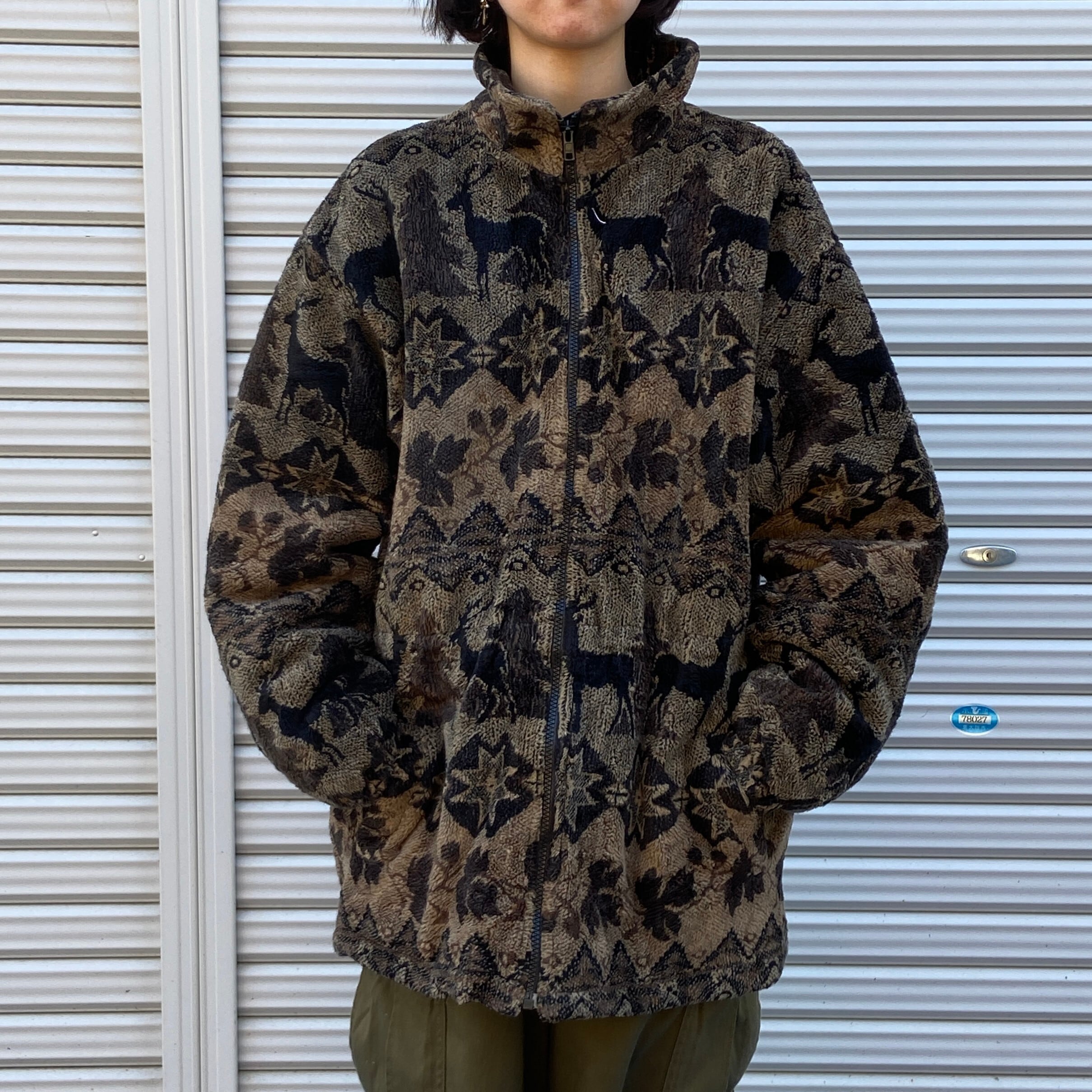 カナダ製 Cabela's カベラス 鹿 アニマル 総柄 フルジップ フリース