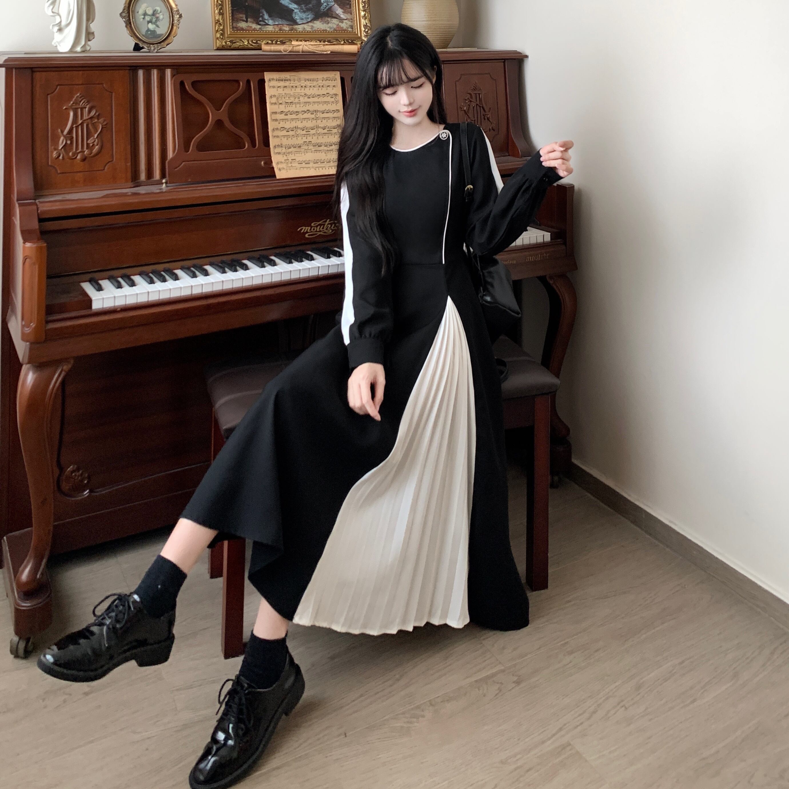 ロングワンピース レディース ワンピース ロング 長袖 プルオーバー