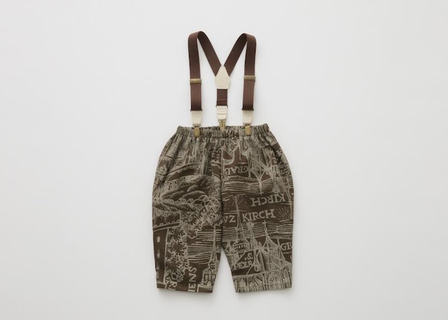 【 eLfin Folk 26AW 】 Castle town print Suspenders Pants / brown