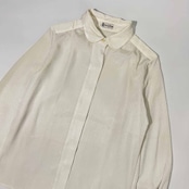 80s 90s Pierre Cardin ピエールカルダン 光沢感 比翼 長袖シャツ ブラウス 9/ホワイト レディース ビンテージ
