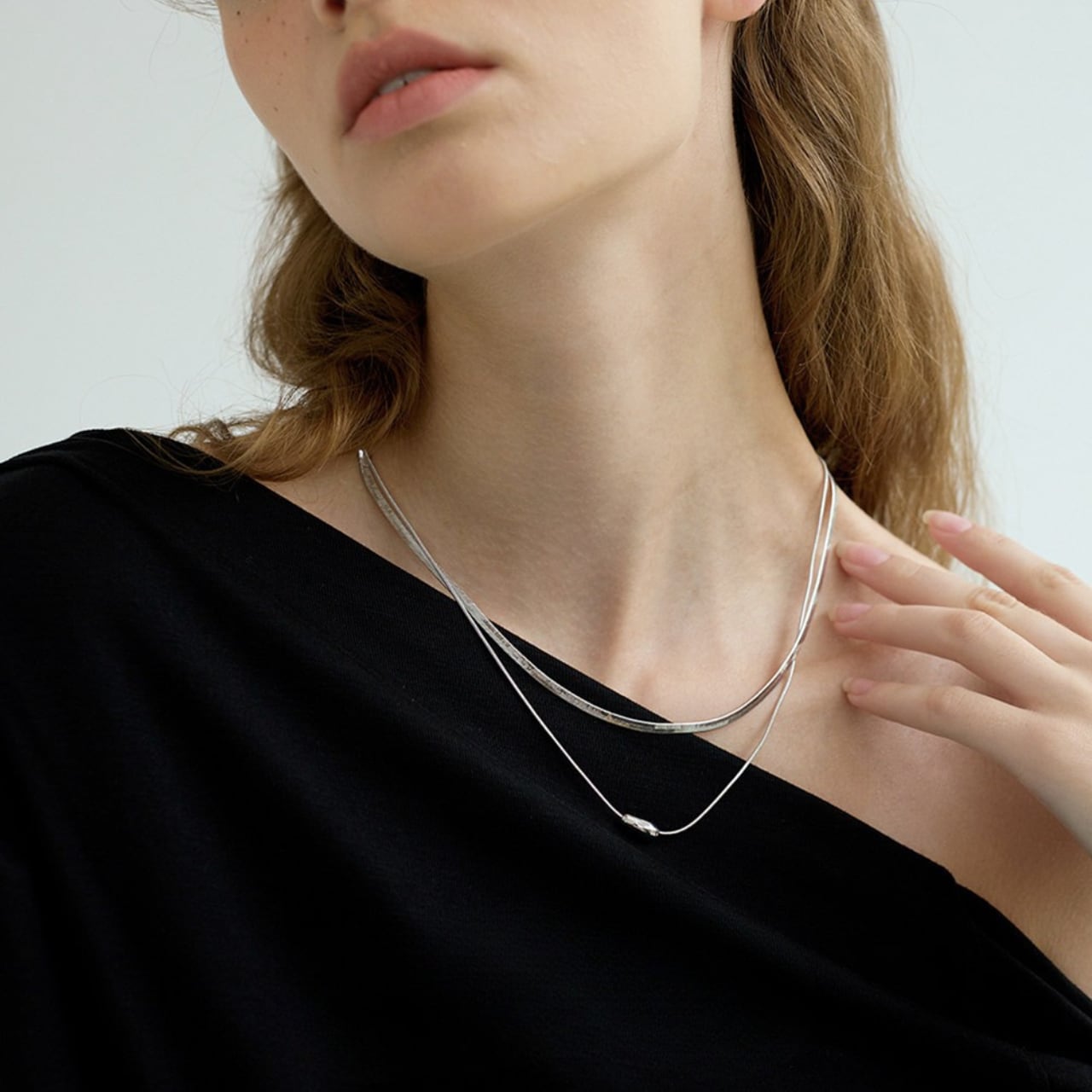 Double-layer silver necklace S1952