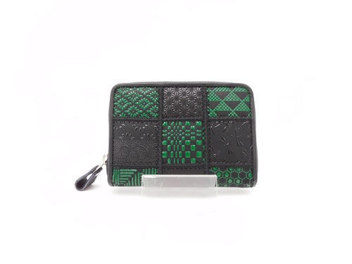 パッチワーク印傳　ファスナー小銭入　グリーン