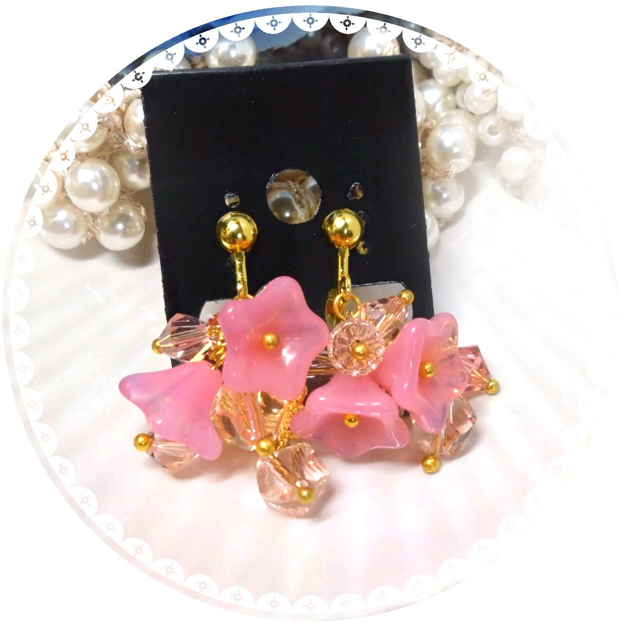 【イヤリング】中紅花色が華めく