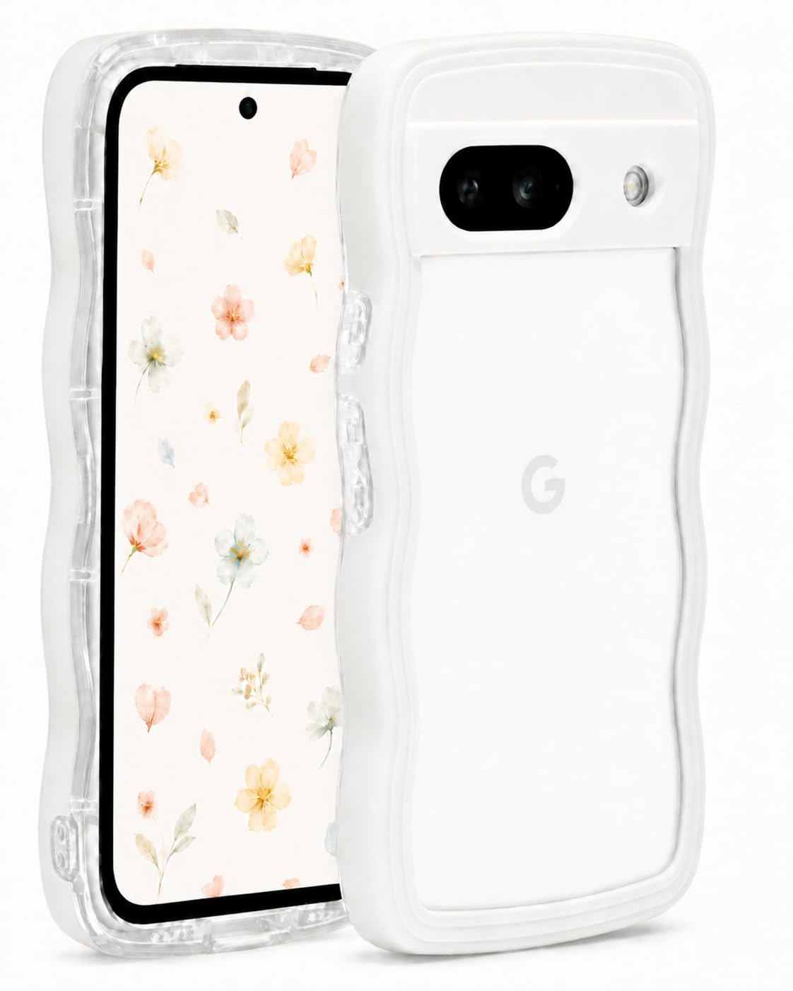 Google Pixel 7a用 ケース ウェーブ うねうね グーグルピクセル7a用 ピクセル7a用 カバー クリア (7a/ホワイト)