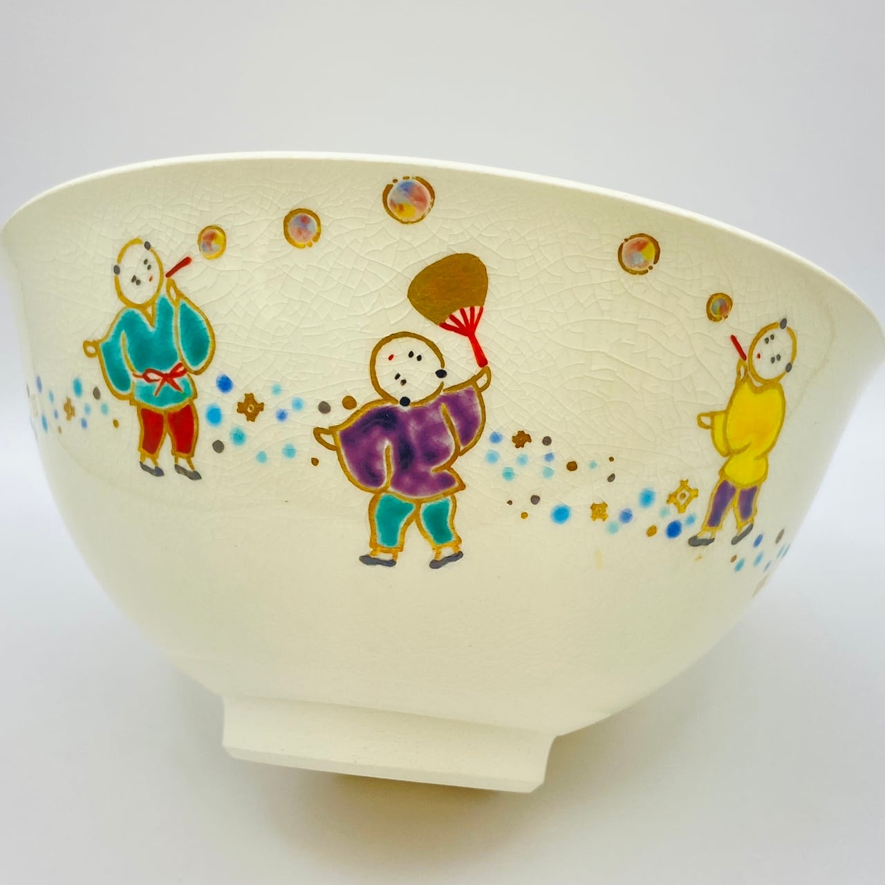 新古】茶碗 色絵 蛍手 唐子 橋本美峰 共箱入 | 茶道具 錦玉堂