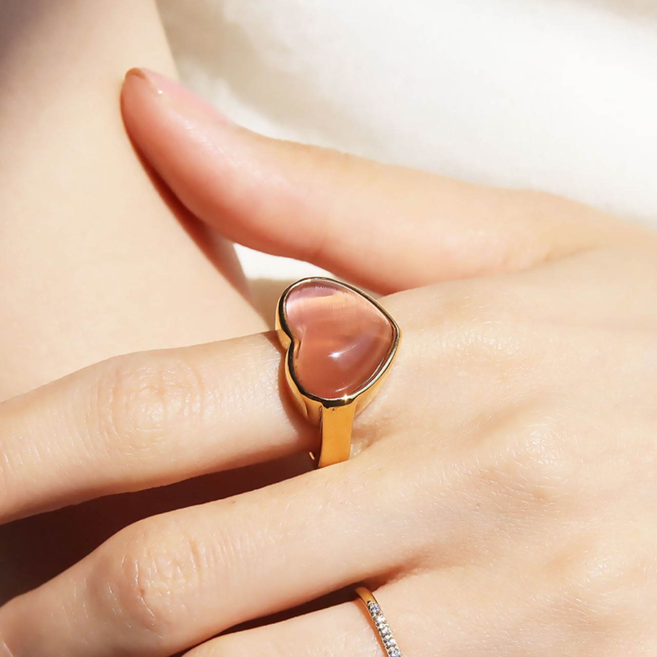 【ネコポス便】リング ピンクハートリング ピンクキャッツアイ ハート ゴールド 10号 13号 16号 シンプル 金属アレルギー サージカルステンレス つけっぱなし 金アレ対応 レディース カジュアル フォーマル 可愛い ピンク 大人可愛い 2261