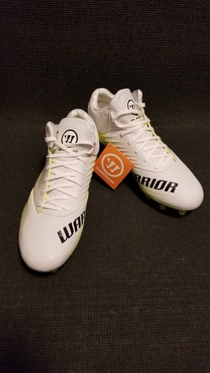 Warrior Burn 9.0 Mid Lacrosse Cleats - White/Yellow