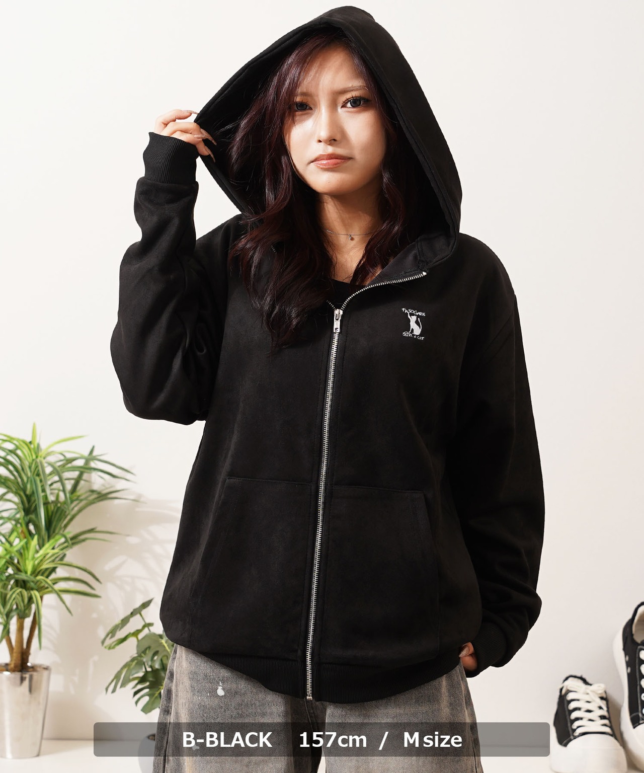 ◆ガール＆ネコ フェイクスエード ジップパーカー◆si10700725