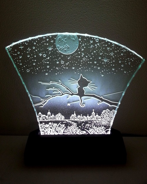 星降る夜・満月とネコ　（ガラス：Mサイズ）