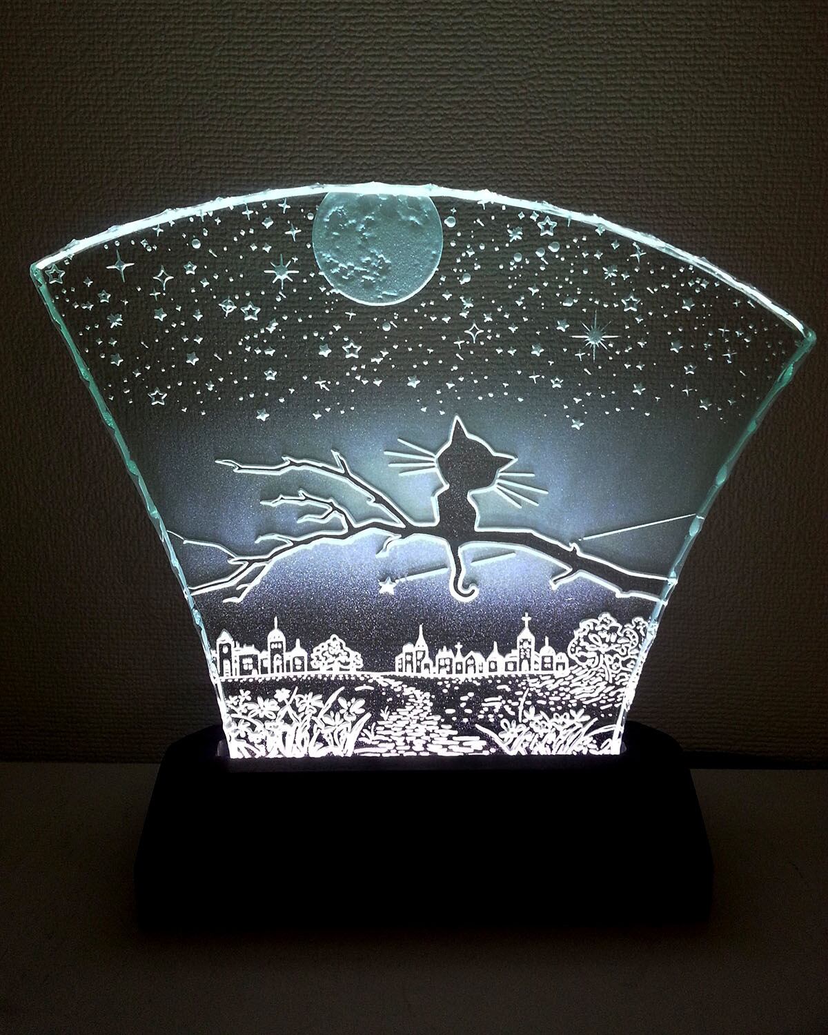 星降る夜・満月とネコ (ガラス:Mサイズ)