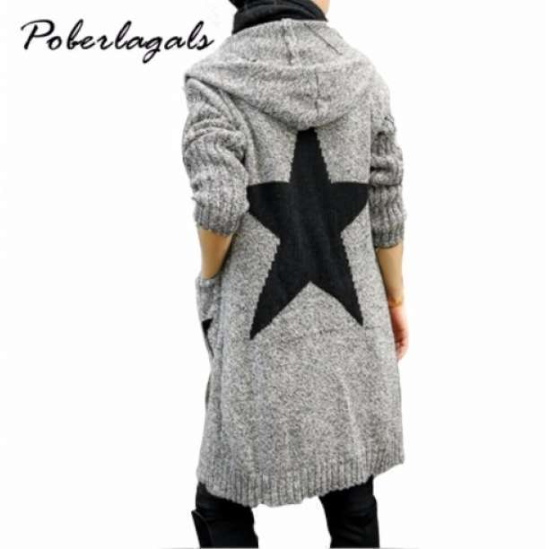 星柄♪ロングカーディガン レディース ニット カーディガン コーディガン ライトグレー