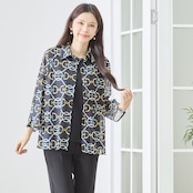 TRUBE シアー柄シャツアンサンブル【L~LL】ブラック