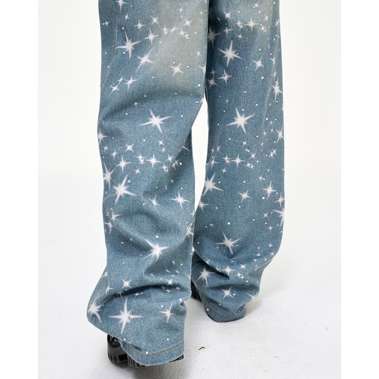 full print wide denim - 7