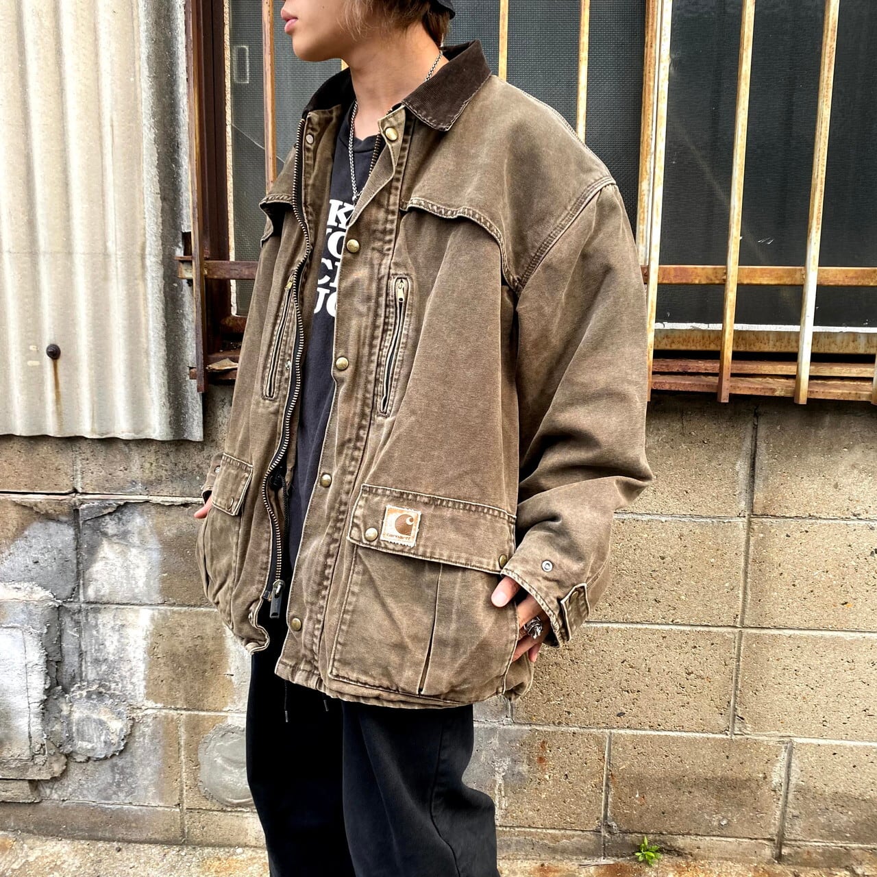 ビッグサイズ 80年代 USA製 カーハート ワークジャケット メンズ2XL相当 古着 80s ヴィンテージ ビンテージ Carhartt ダック地  カバーオール ブランケットライナー チェックライナー ブラウン 茶色 大きいサイズ【ワークジャケット】【AL2109】 | cave