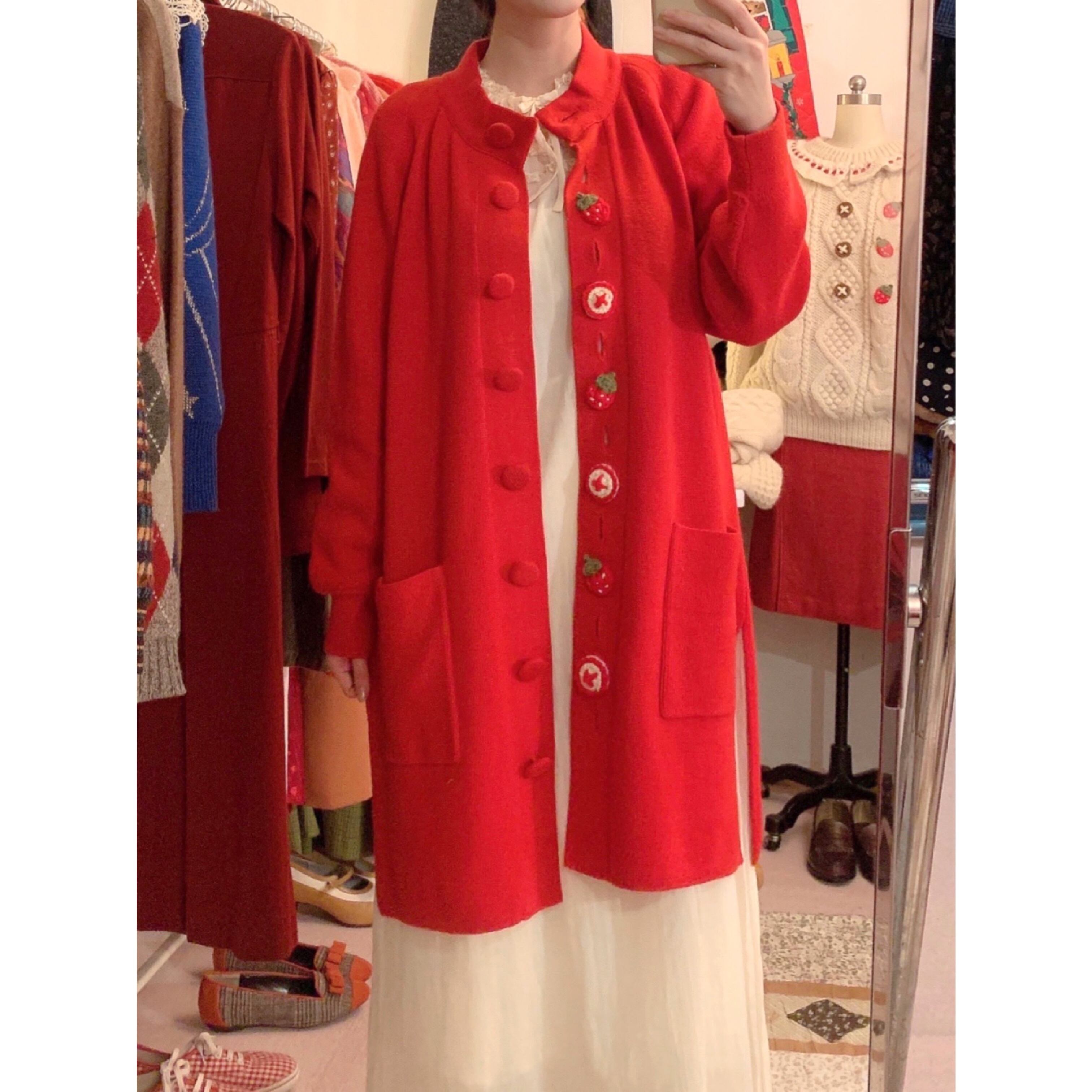 remake : strawberry button long knit cardigan