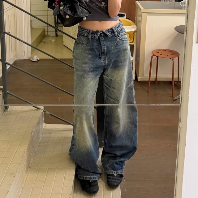 フリップアップウエストワイドラインデニムパンツ 1col   R01828