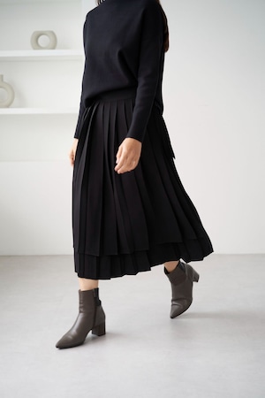 残りわずか　Midi wrap pleated skirt - OFF WHITE / BLACK